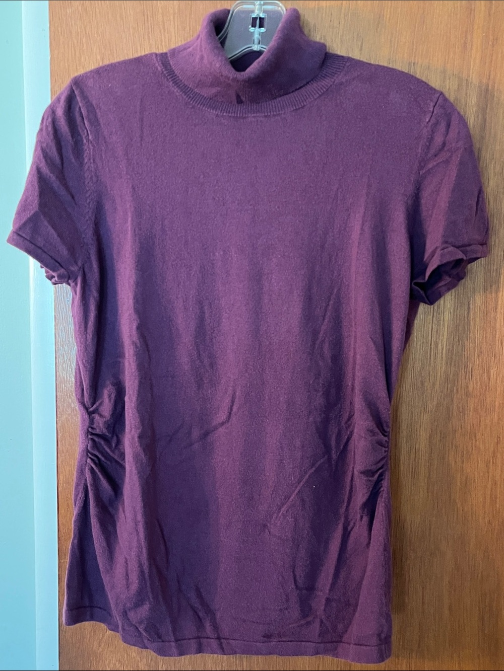 Ann Taylor Short Sleeve Turtleneck Top - Deep Plum